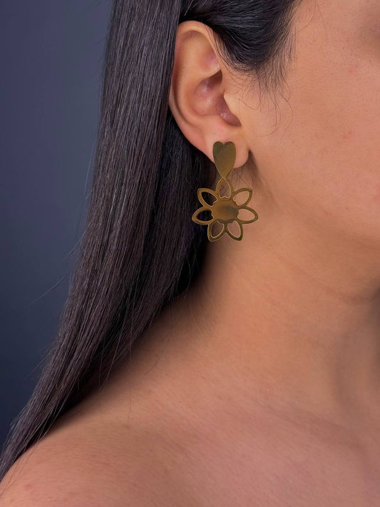 Gold-Plated Flower and Heart Earrings