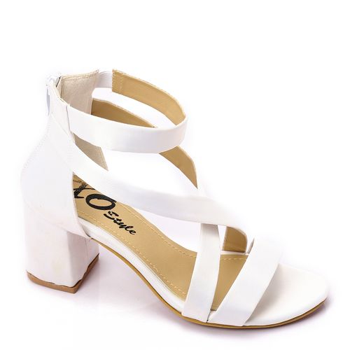 Satin Block Heel Sandals - White