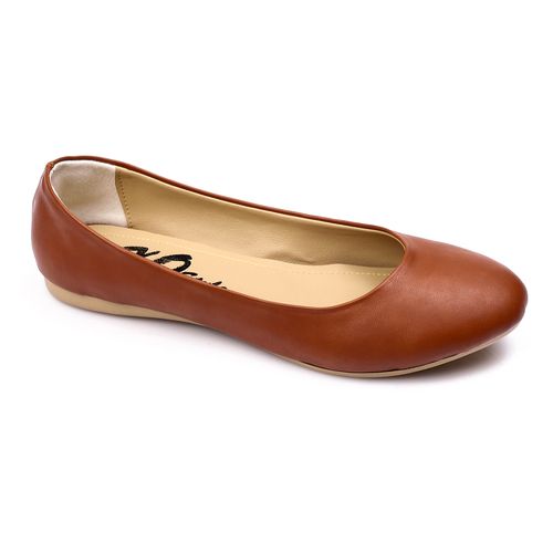 Faux Leather Ballet Flats - Brown