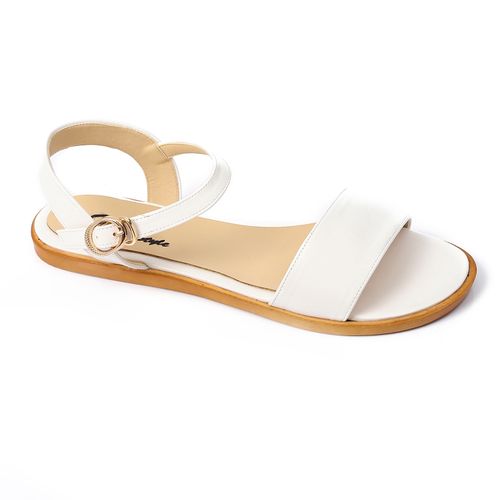 Faux Leather Flat Ankle Strap Sandals - White