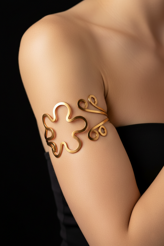Zinc Alloy Floral Pattern Arm Cuff Bracelet – Gold