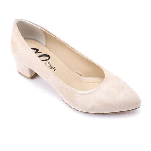 Suede Block Heel Pumps - Light Beige
