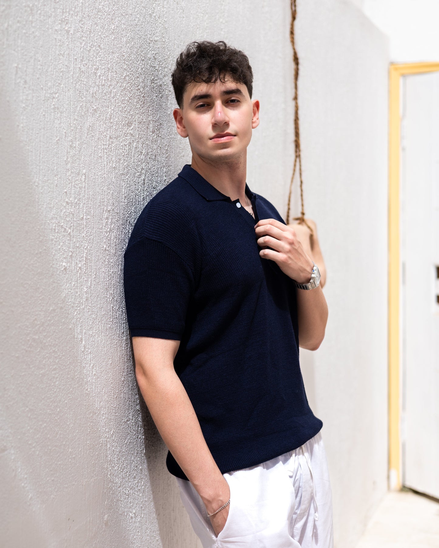 Knitted Polo T-Shirt - Navy Blue