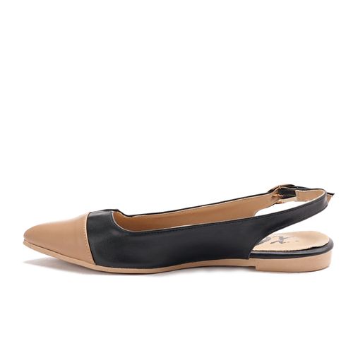 Faux Leather Slingback Flats - Black