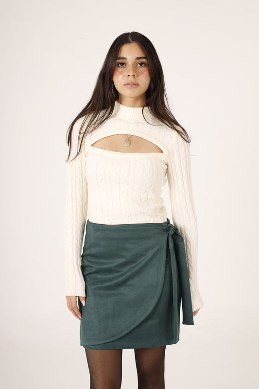 Suede Warp Mini Skirt - Green