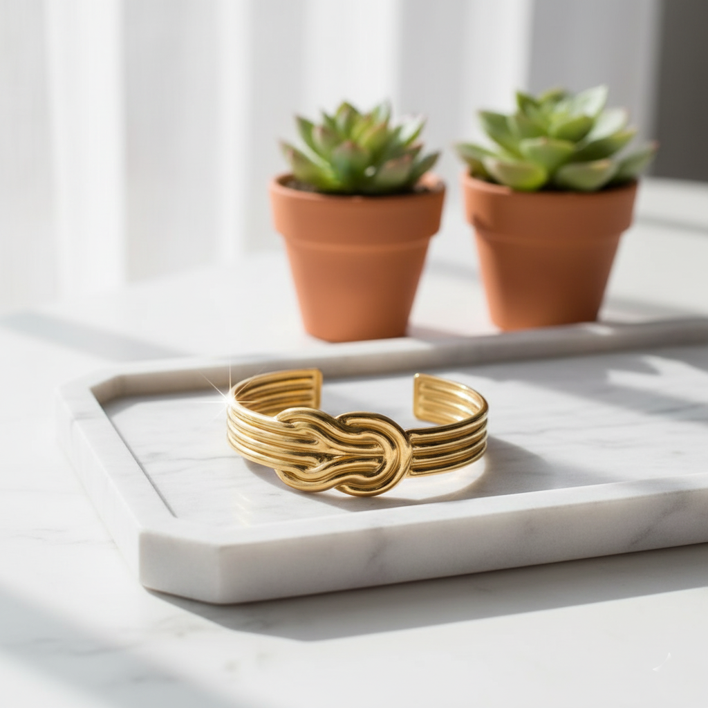 Stainless Steel Knot Design Cuff Bracelet – Gold