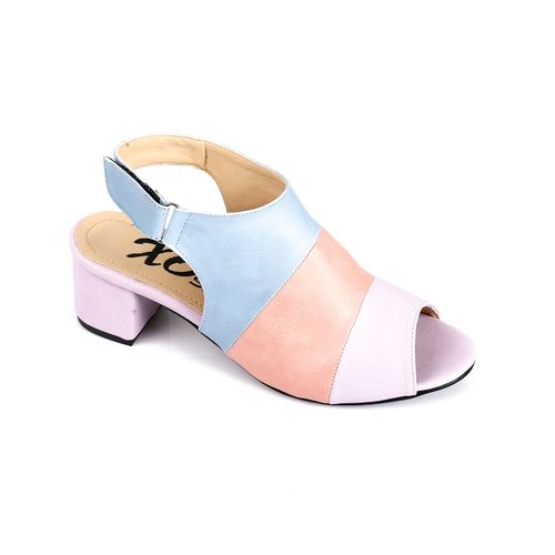 Faux Leather Peep-Toe Block Heel Sandals - Multicolor