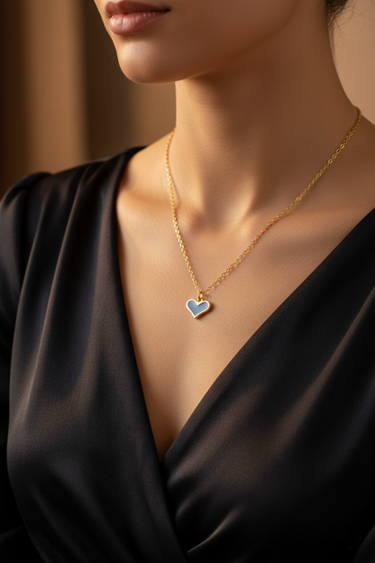 Stainless Steel Light Blue Heart Pendant Necklace – Gold