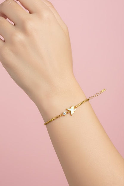 Stainless Steel White Star & Crystal Charm Bracelet – Gold