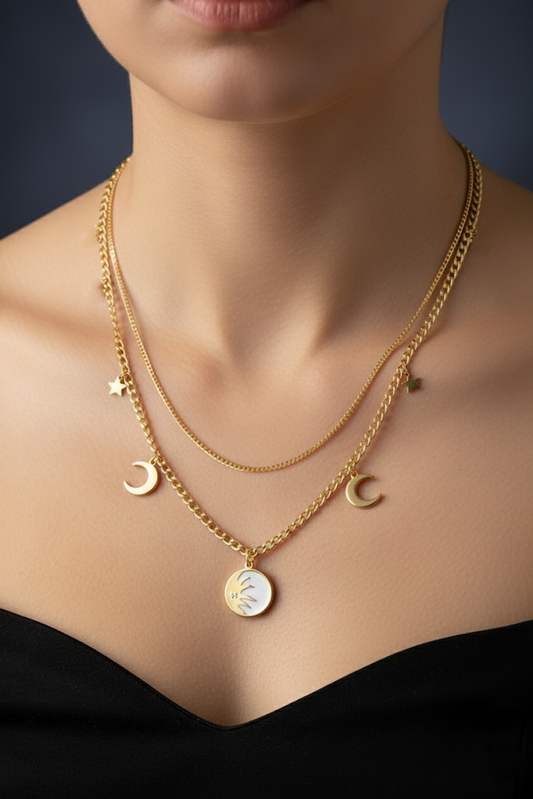 Stainless Steel Layered Pendant Necklace – Gold