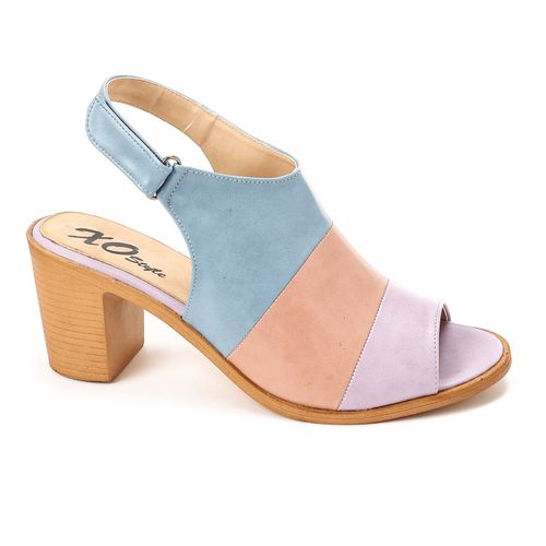Faux leather Tri-Tone Block Heel Sandals - Multicolor