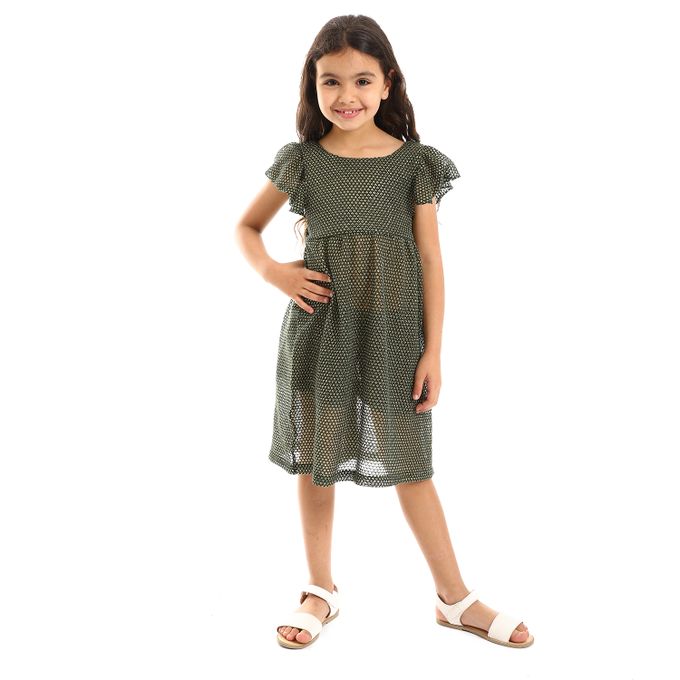 Ruffles Shoulders Stitched Girls Dress