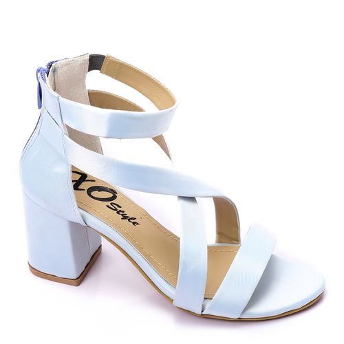 Satin Block Heel Sandals - Baby Blue
