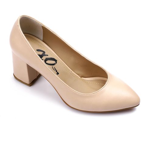 Faux Leather Pointed-Toe Block Heel Pumps - Beige