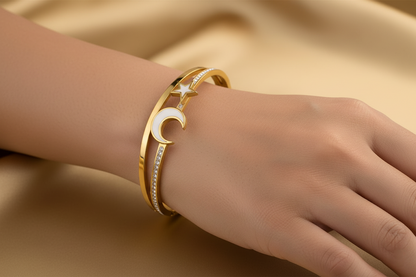 Stainless Steel Moon and Stars Bracelet – Gold