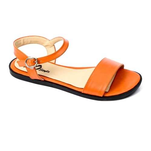 Faux Leather Flat Ankle Strap Sandals - Orange