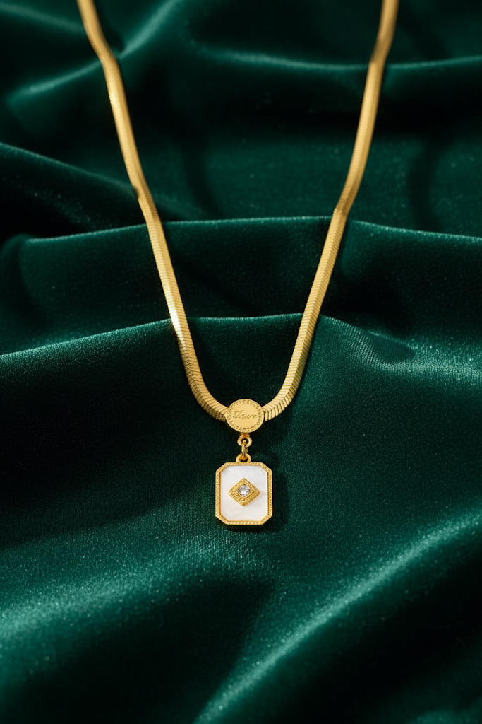 Stainless Steel Square Pendant Necklace – Gold