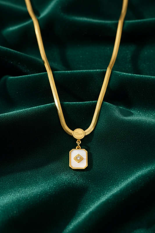 Stainless Steel Square Pendant Necklace – Gold