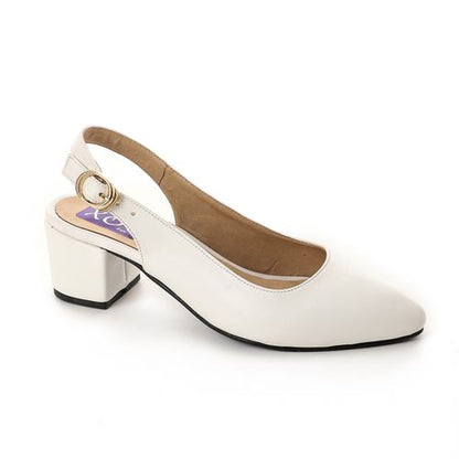 Faux Leather Slingback Block Heel Pumps – White