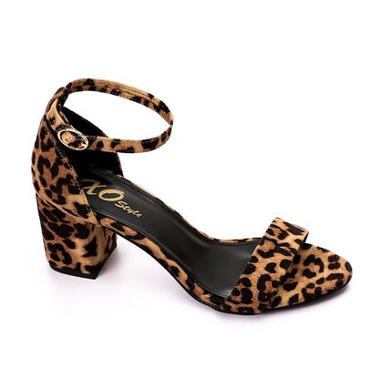 Leopard Print Block Heel Ankle Strap Sandals