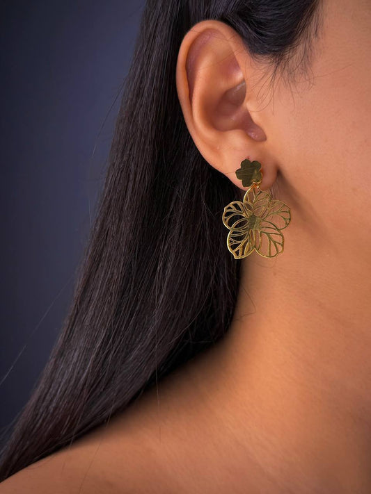 Gold-Plated Engraved Flower Earrings