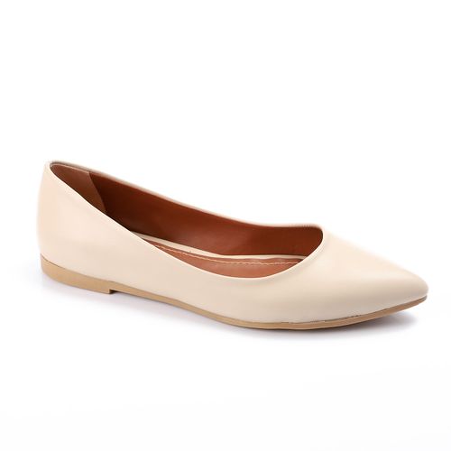 Faux Leather Pointed Toe Ballet Flats – White