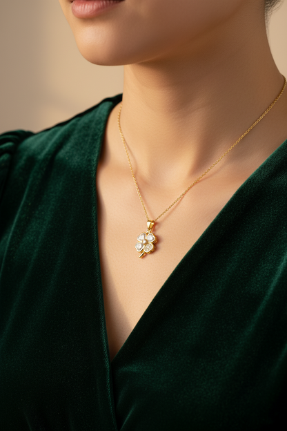 Stainless Steel Clover Pendant Necklace – Gold