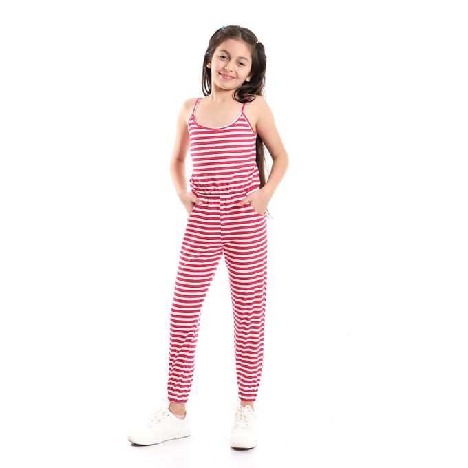 Elastic Waist Spaghetti Sleeves Girls Jumpsuit