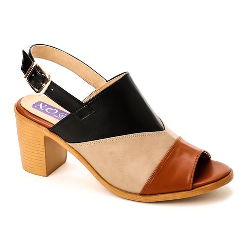 Faux leather Bi-Tone Block Heel Sandals - Multicolor