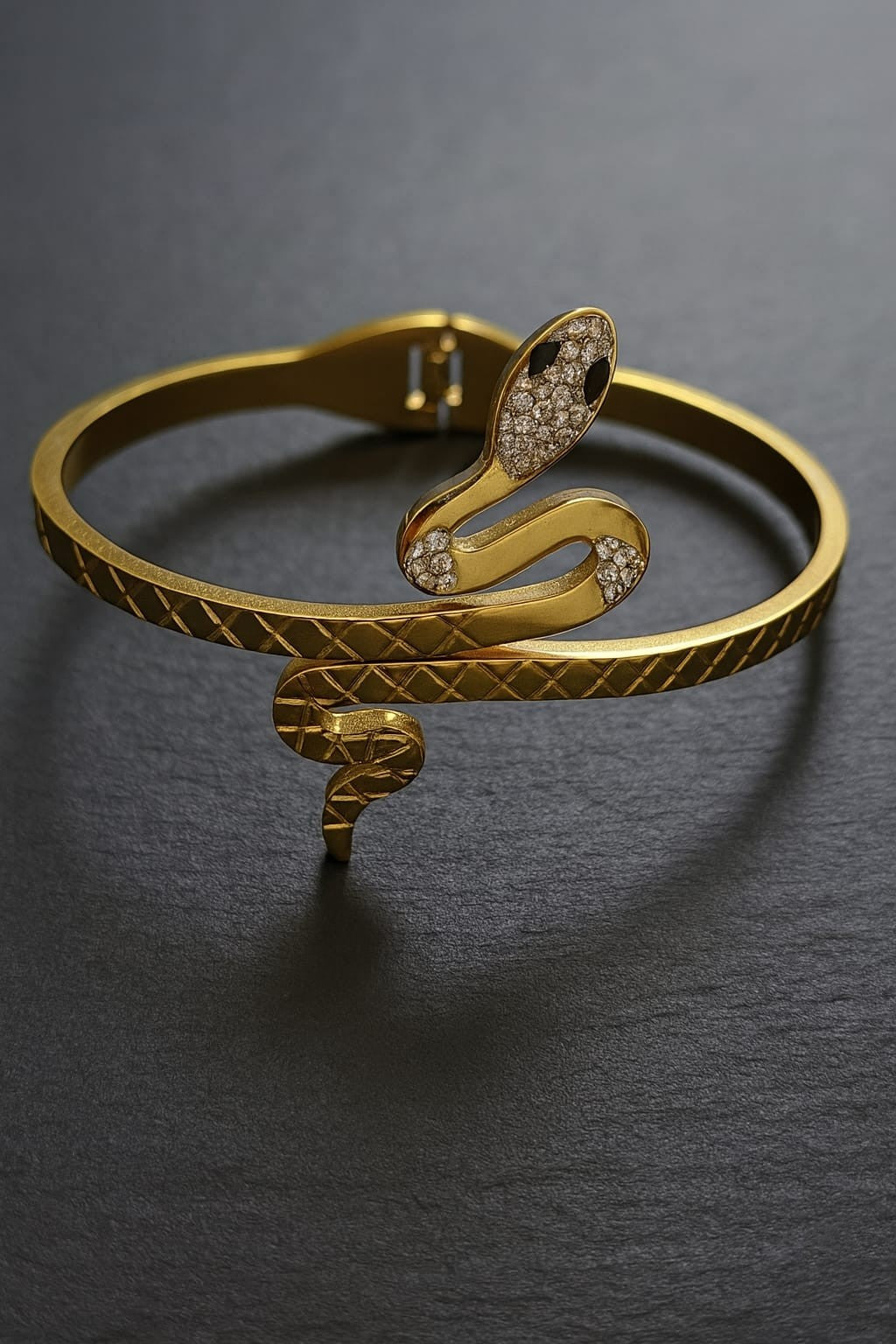 Stainless Steel Crystal-Encrusted Snake Bracelet – Gold