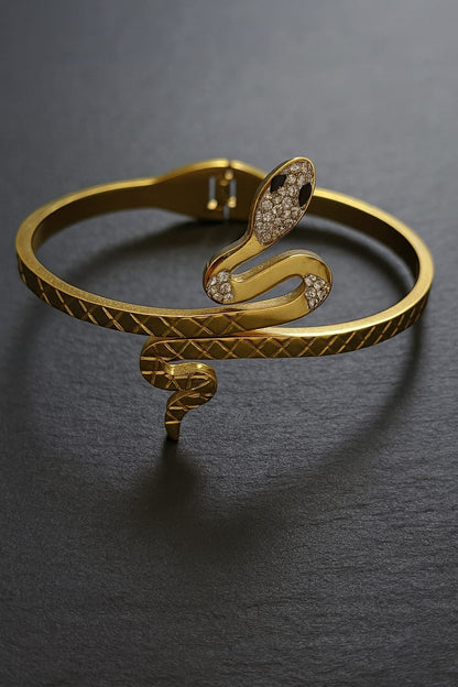 Stainless Steel Crystal-Encrusted Snake Bracelet – Gold