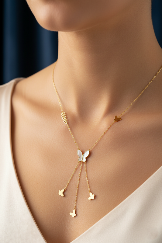 Stainless Steel Butterfly Pendant Necklace – Gold