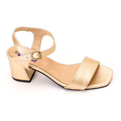 Faux Leather Square-Toe Block Heel Sandals - Gold