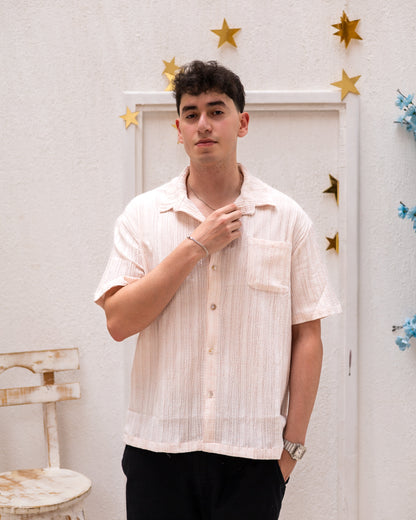 Linen Textured Short Sleeve Shirt - Orange