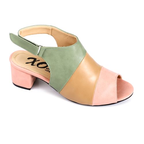 Faux Leather Peep-Toe Block Heel Sandals - Multicolor