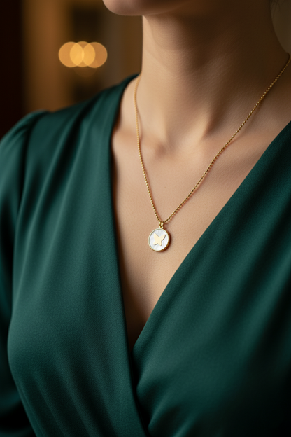 Stainless Steel Circular Butterfly Pendant Necklace – Gold