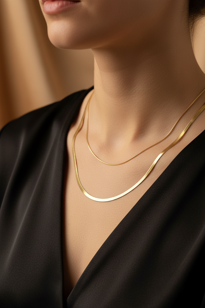 Stainless Steel Layered Snake Chain Necklace – Gold