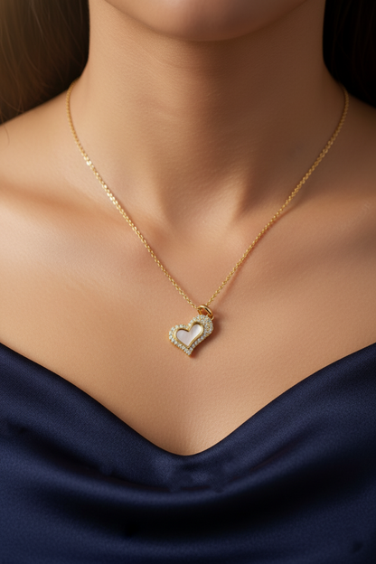 Stainless Steel Crystal Pavé Heart Pendant Necklace – Gold