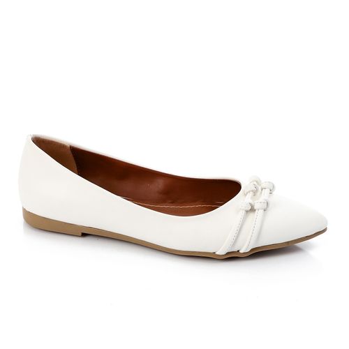 Faux Leather Knotted Pointed Flats – White