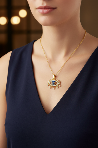 Stainless Steel Crystal Eye Pendant Necklace – Gold