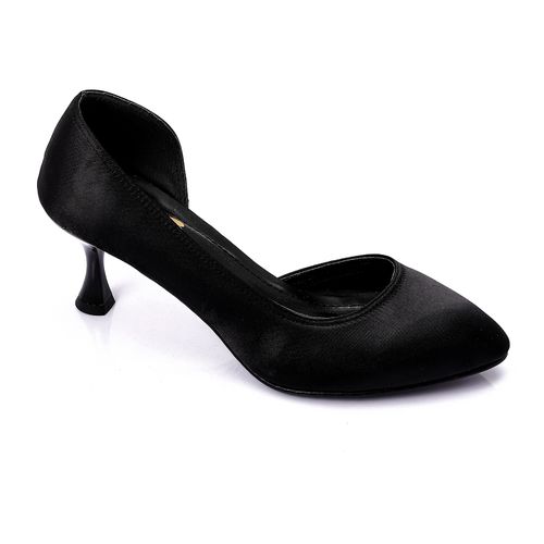 Satin Kitten Heel Shoes - Black