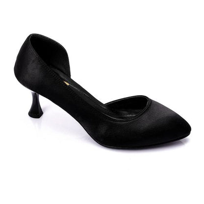 Satin Kitten Heel Shoes - Black