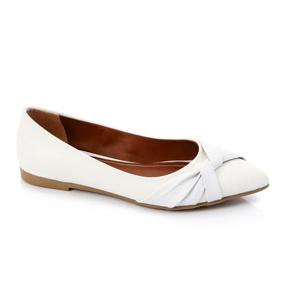 Faux Leather Pleated Pointed Flats – White
