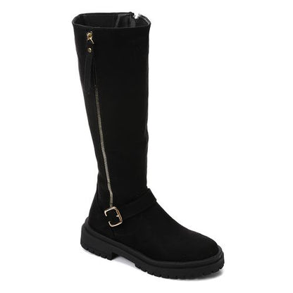 Faux Suede Knee-High Boots – Black