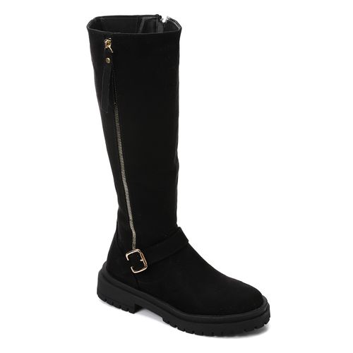 Faux Suede Knee-High Boots – Black