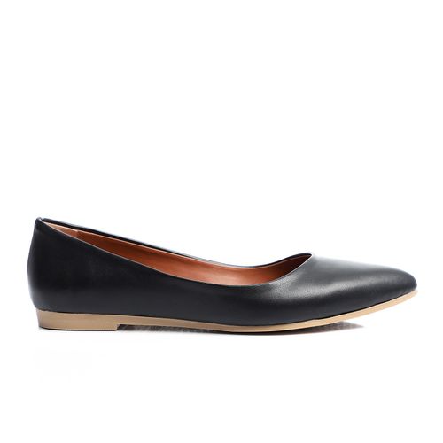 Faux Leather Pointed Toe Ballet Flats – Black