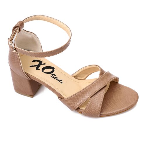 Faux Leather Block Heel Sandals - Café