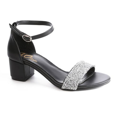 Faux Leather Block Heel Sandals - Black