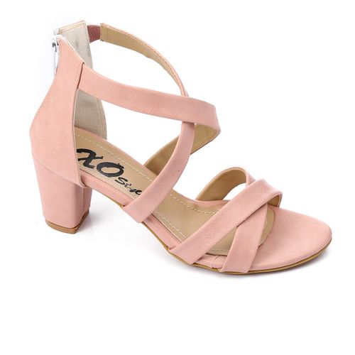 Cross Strap Block Heel Sandals - Pink