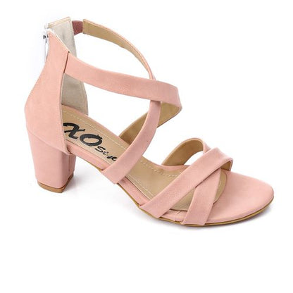 Cross Strap Block Heel Sandals - Pink